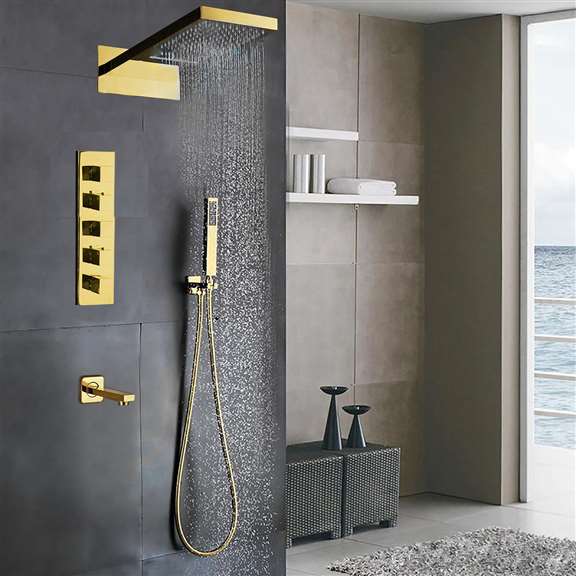 Fontana Showers Fontana Mecca Designer Gold Finish Wall Mount Shower Set with Handheld Shower Head FS6136BH