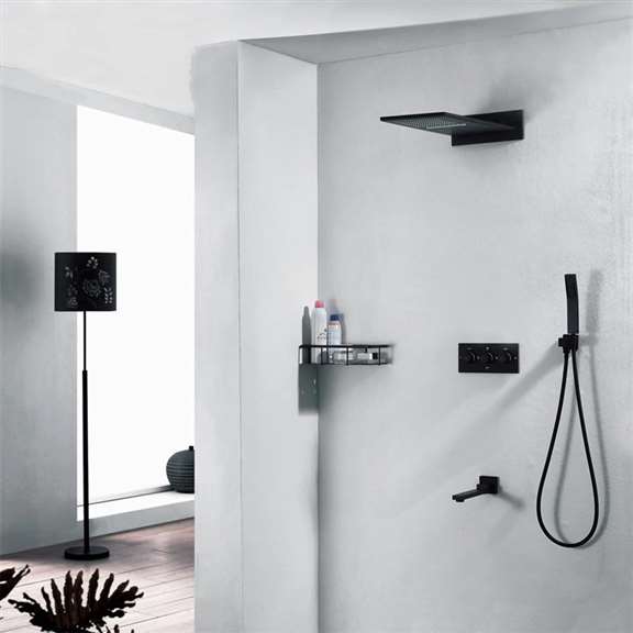 Fontana Showers Fontana New Luxury Black Polished Shower Head With Tub Spout And Hand-Held Shower Mixer FS9500