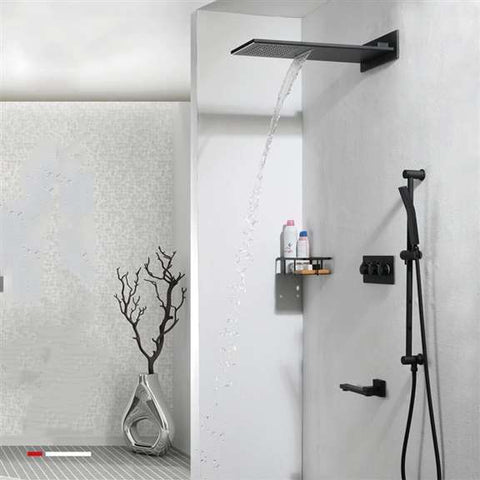 Fontana Showers Fontana New Luxury Black Polished Shower Head with Tub Spout and Sliding Bar Hand-Held Shower FS9501