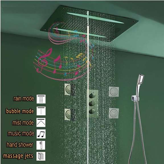 Fontana Showers Fontana Reno Bluetooth Smart Musical Shower Set LED Ceiling Square Mirror Finish Set FS9813