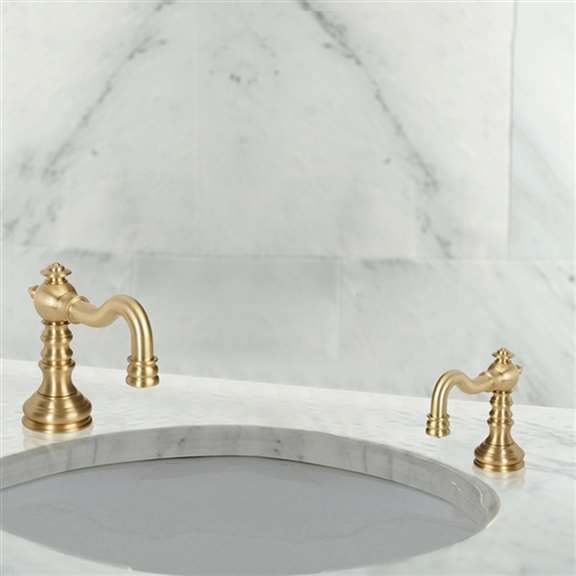 Fontana Showers Fontana Sierra Brushed Gold Finish Deck Mount Dual Automatic Commercial Sensor Faucet And Soap Dispenser FST9872