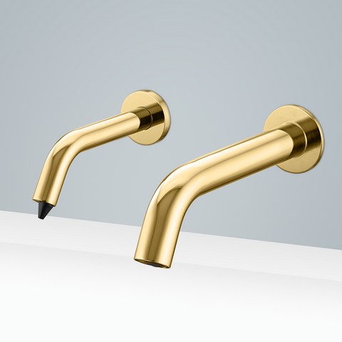 Fontana Showers Fontana Milan Solid Brass Shiny Gold Finish Wall Mount Dual Sensor Faucet And Automatic Soap Dispenser FST9902