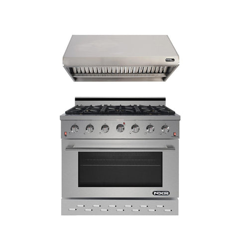 NXR 36" Stainless Steel Natural Gas Range with 5.5 cu ft. Convection Oven & Under Cabinet Hood Bundle SC3611RHBD