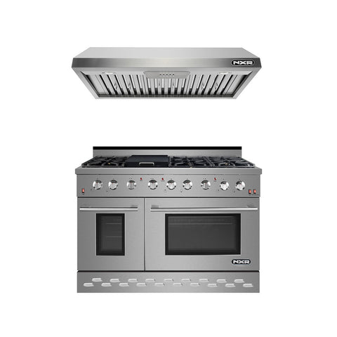 NXR 48" Stainless Steel Natural Gas Range with 7.2 cu. ft. Convection Oven & Under Cabinet Hood Bundle SC4811EHBD