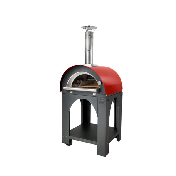Clementi Large Single Chamber Pulcinella Wood-Fired Pizza Oven with Deluxe Cart PULCDLX100 RED