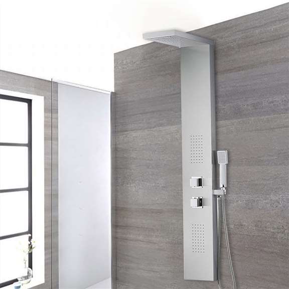 Fontana Showers Fontana Brushed Steel Shower Panel with Jet and Rainfall and Handheld Shower shower-massage-panel-0837