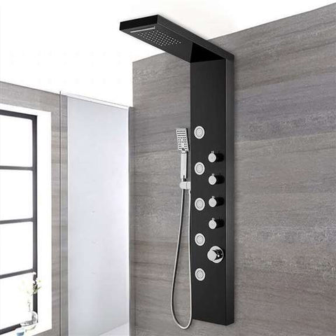 Fontana Showers Fontana Black Shower Panel Tower with Rainfall Waterfall Shower Head, 5 Body Jets, and 3-Function System shower-massage-panel-0840